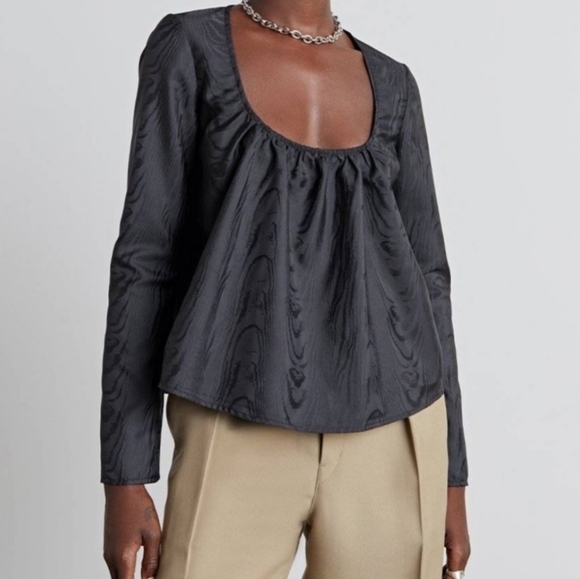 Who What Wear Collection Black Baker Scoop-Neck Blouse L NWT - Picture 1 of 6